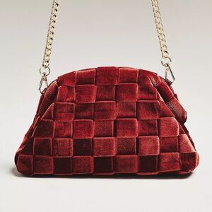 NWT Anthropologie Burgundy Velvet Woven Clutch